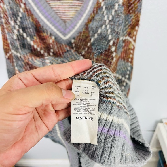 Free People Silverstone Argyle Sweater Tunic Oversized fit Knit Mohair - Picture 5 of 7